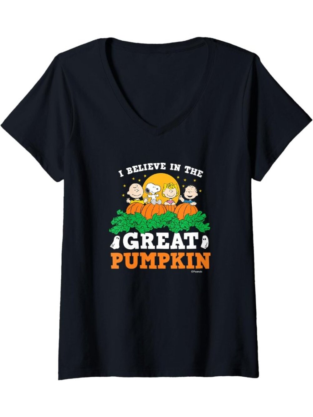 Women's Halloween V-Neck T-Shirt - I Believe in The Great Pumpkin Graphic Tee